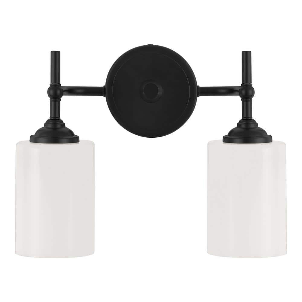 Ayelen 13.5 in. 2-Light Matte Black Bathroom Vanity Light with Opal White G