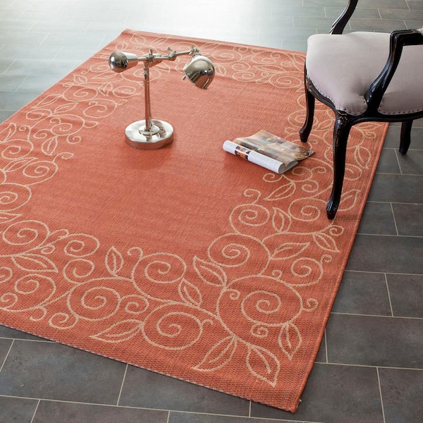 Courtyard Terracotta/Beige Doormat 3 ft. x 5 ft. Floral Indoor/Outdoor Patio Area Rug