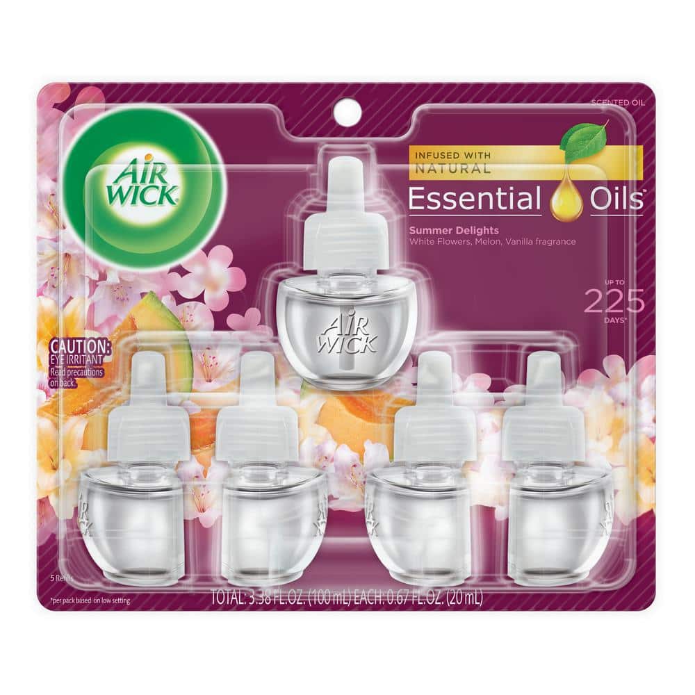 Air Wick Essential Oils Air Freshener Refills, Summer Delights - 5 pack, 0.67 fl oz each