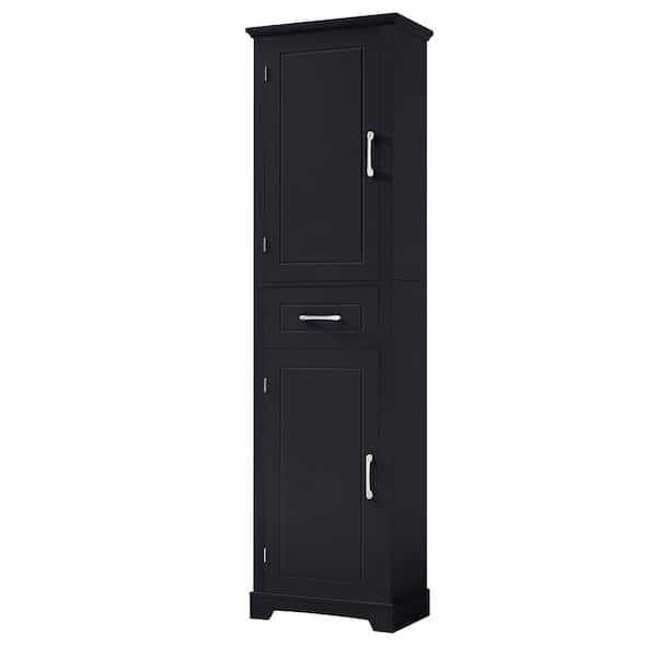 20 in. W x 11.8 in. D x 72.5 in. H Black MDF Freestanding Linen Cabinet with 2-Doors and Adjustable Shelves