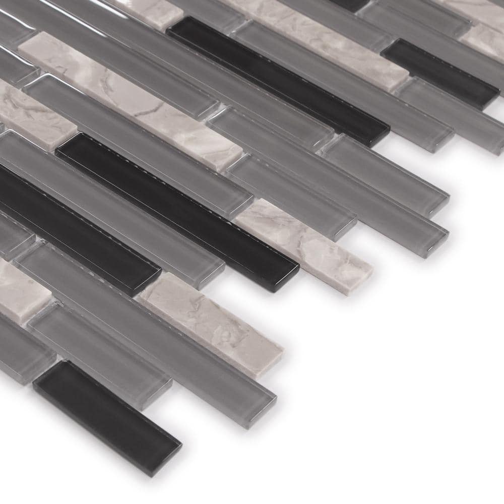 Gray and Black Glass Stone Mosaic Tile 12" x 12"