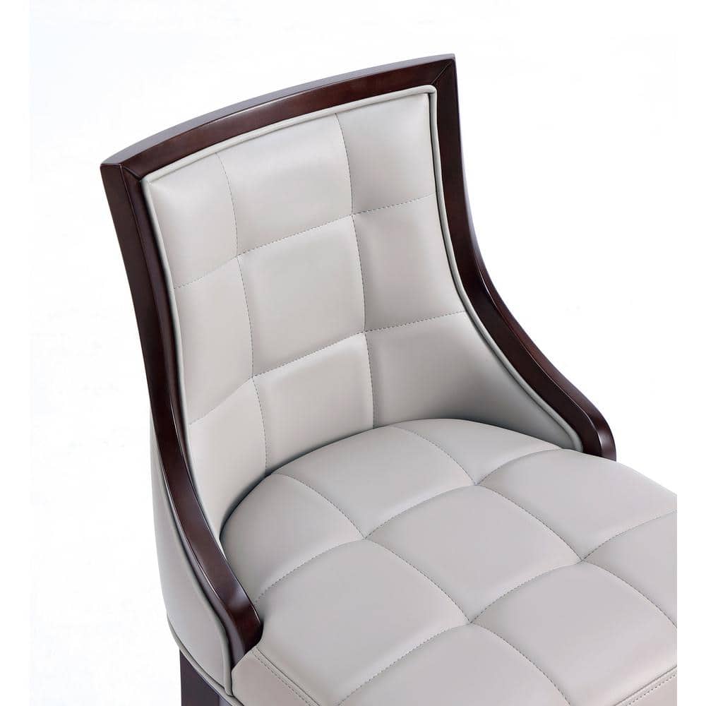 Light Grey Faux Leather Walnut Wood Bar Stool