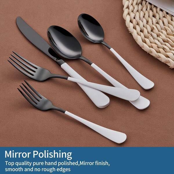 20-Piece Stainless Steel Serving Set White Handle 18/0 Cutlery Set