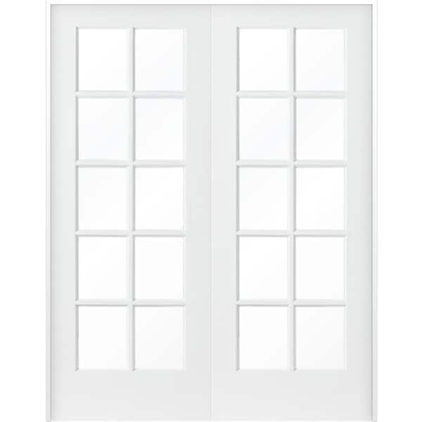 64 in. x 80 in. Craftsman Shaker 10-Lite Both Active MDF Solid Core Double Prehung French Door