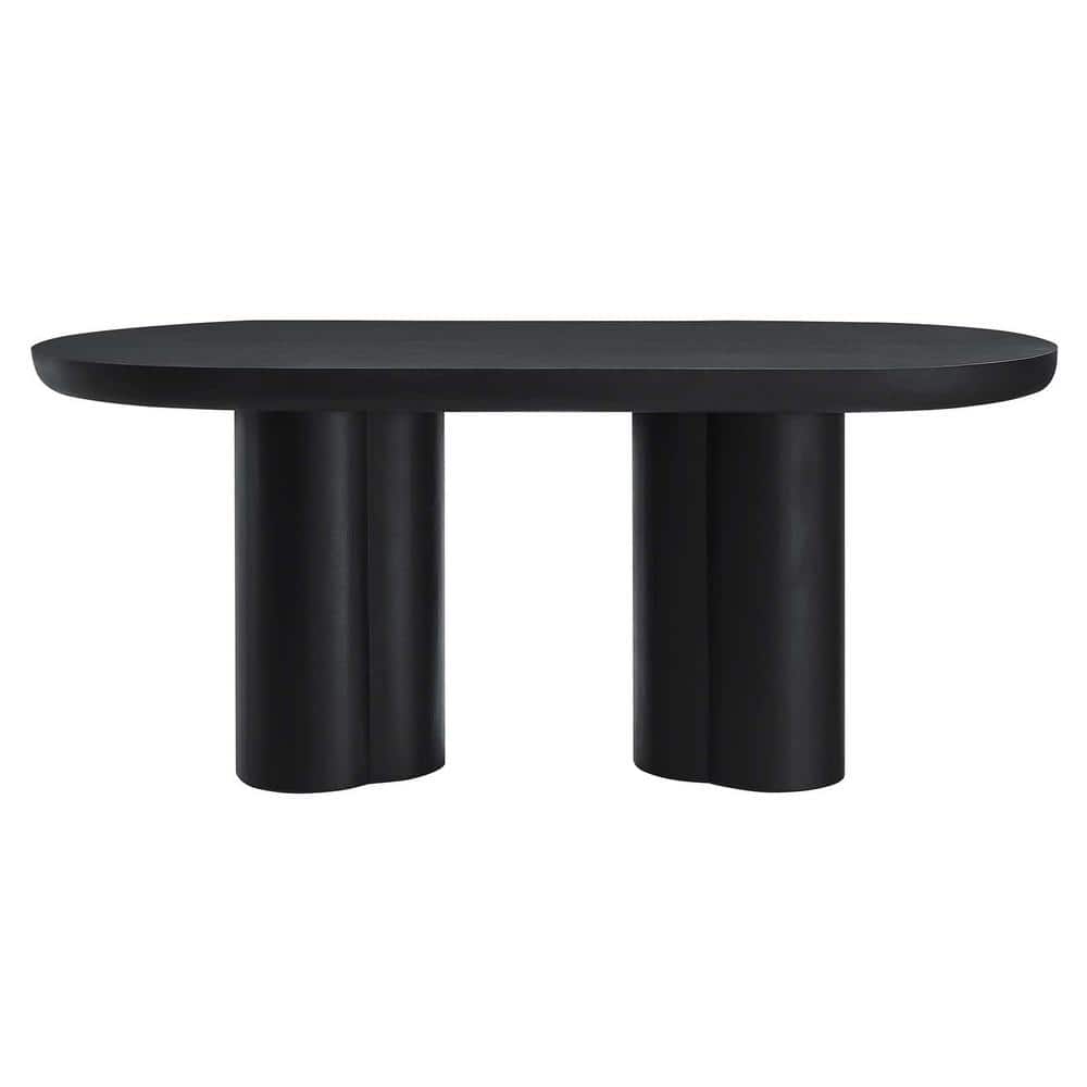 Caspian 72" Black Oval Concrete Dining Table with Double Pedestal Base