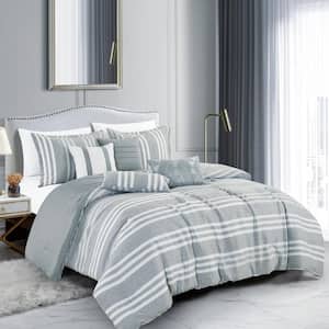 7 Piece Queen Luxury Gray Oversized Bedroom Comforter Sets