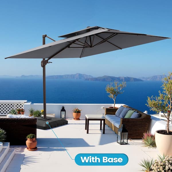 Crestlive Products 10 ft. Square Double-Top Polyester Cantilever Tilt Patio Umbrella in Dark Gray with 220 lbs. HDPE Base
