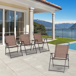 Foldable Metal Outdoor Dining Chair in Brown(4-Pack)