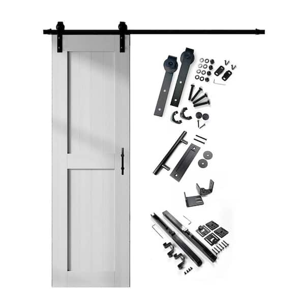 HOMACER 24 in. x 96 in. H-Frame White Solid Pine Wood Interior Sliding Barn Door with Hardware Kit, Non-Bypass