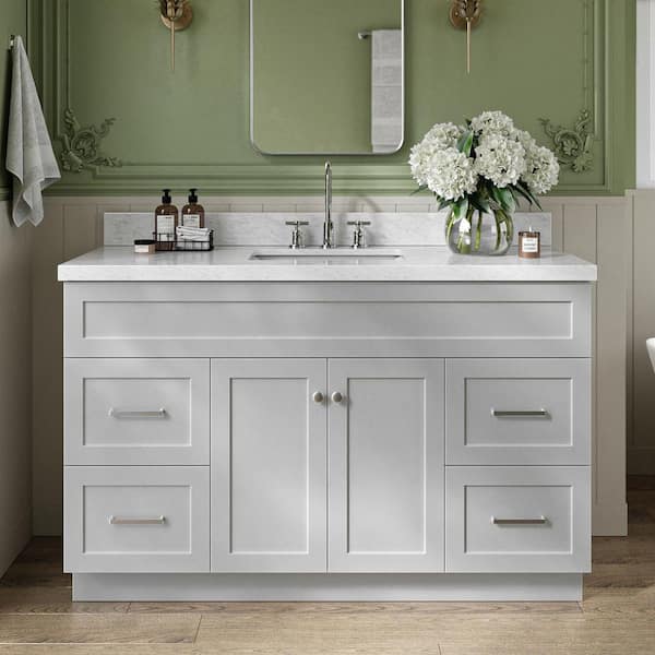 Hamlet 54 in. W x 22 in. D x 36 in. H Bath Vanity in Grey with Carrara White Marble Vanity Top