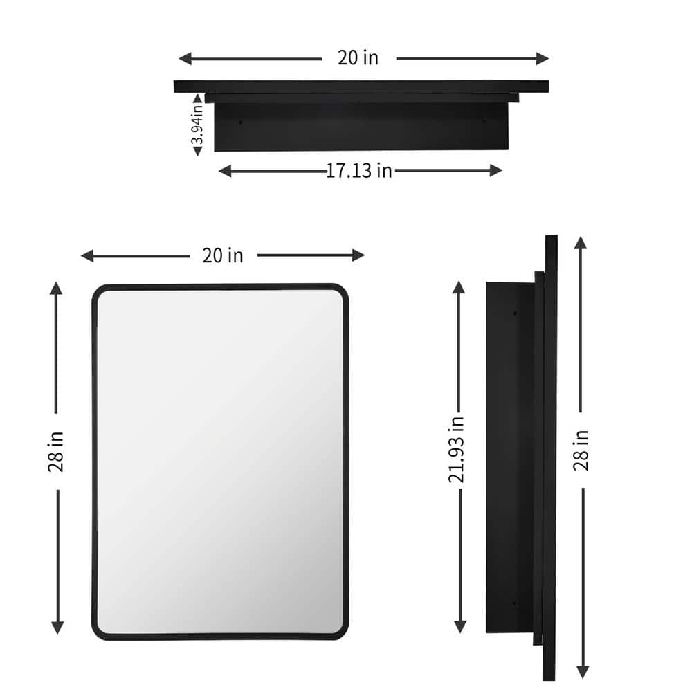 Medium Black Metal Framed Rectangular Medicine Cabinet with Mirror