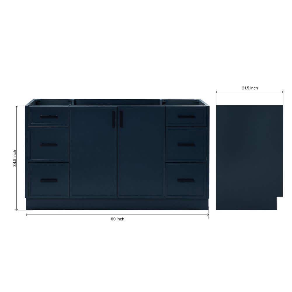 Midnight Blue Solid Wood 60" Freestanding Bathroom Vanity