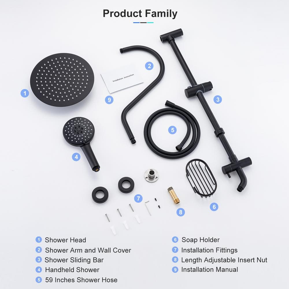 Matte Black Adjustable Height Rain Shower System with Handheld