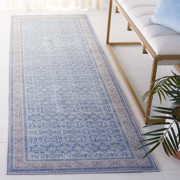 Tucson 3 ft. x 10 ft. Blue/Rust Ornate Abstract Washable Runner Rug