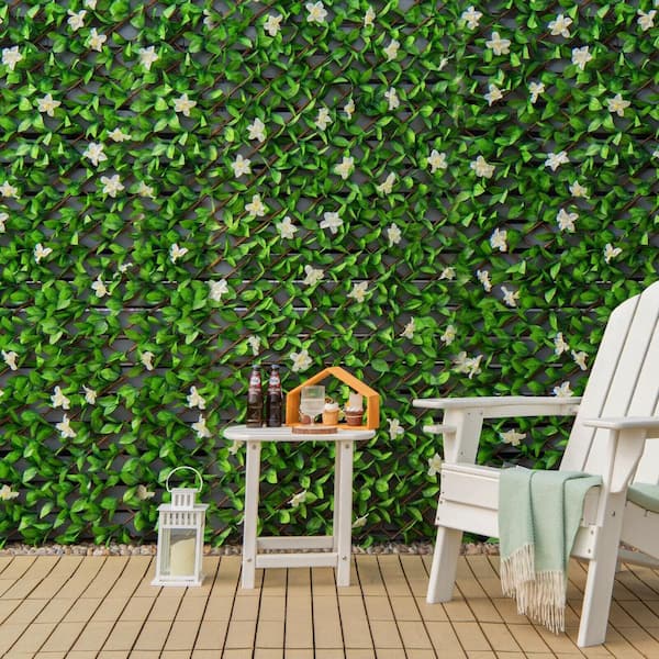 WELLFOR NP-HPY-10481WH-4 79 in. W x 39 in. D Willow and Polyester Faux Ivy Privacy Garden Fence with White Flower (4-Piece) - 2