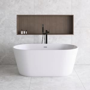 60 in. x 31 in. Acrylic Flatbottom Freestanding Soaking Bathtub in White