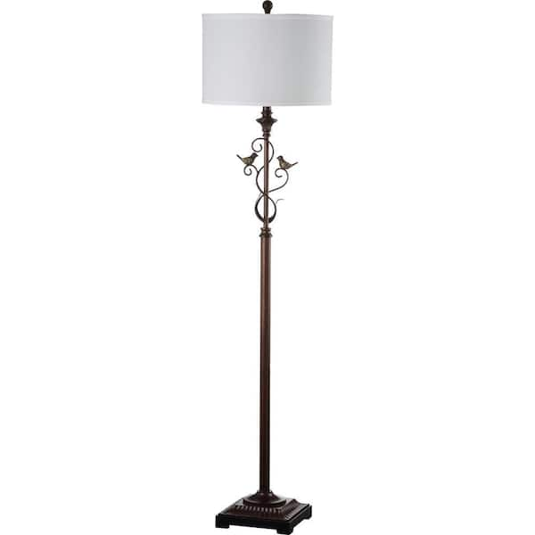 SAFAVIEH Birdsong 61 in. Oil-Rubbed Bronze Iron Floor Lamp with Off-White Shade