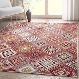 Red 7 ft. 10 in. x 9 ft. 10 in. Flat-Weave Kings Court Richard Tribal Diamond Pattern Area Rug