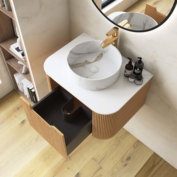 Yingze 24 in. Wall Mounted Single Sink Natural Bath Vanity with