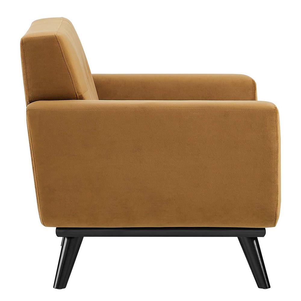 Cognac Elegance 40" Velvet Tufted Armchair with Black Wood Legs