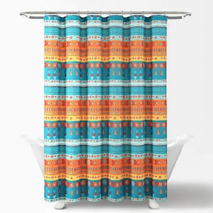 72 in. x 72 in. Boho Turquoise/Multi Watercolor Border Shower Curtain