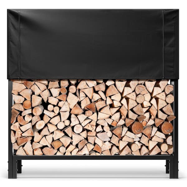 4ft. Heavy Duty Upgraded Outdoor Steel Firewood Rack with Cover Combo Set, Up to 2645 lb
