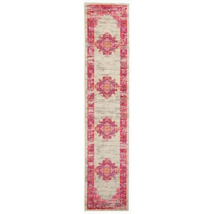 Passion Ivory/Fuchsia 2 ft. x 8 ft. Bordered Transitional Kitchen Runner Area Rug