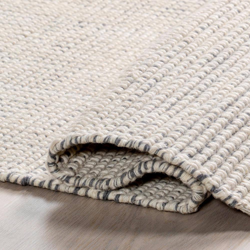 Ivory Flat Woven Handmade Wool Rug with Fringe, 8' x 10'