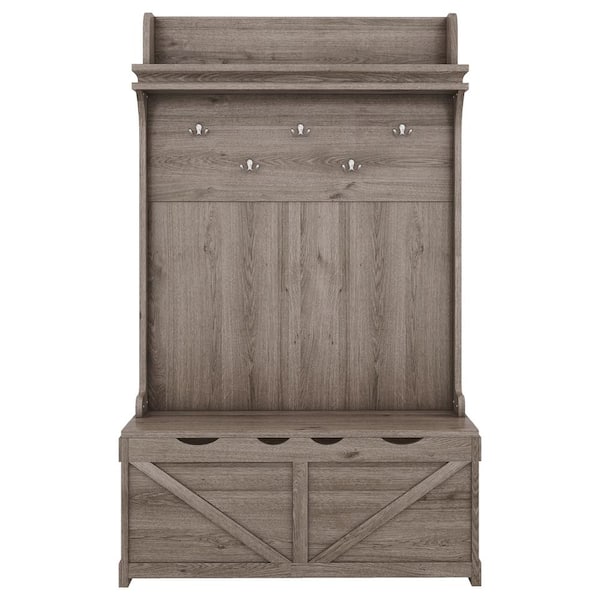 XUJMK 47 in. W x 19 in. D x 75 in. H Brown Linen Cabinet, Hall Tree with Storage Bench, Entryway Bench, Coat Rack