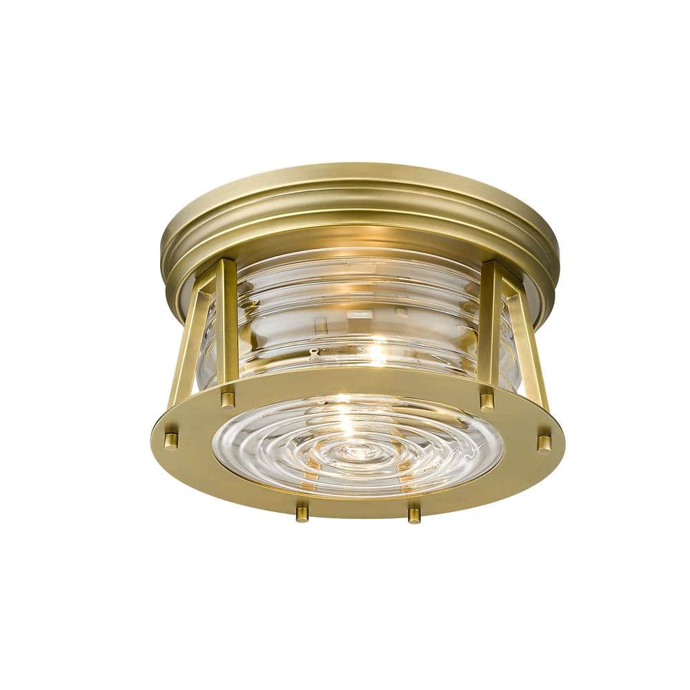 Cape Harbor Rubbed Brass and Glass 12" LED Flush Mount