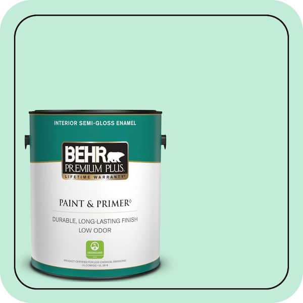 BEHR PREMIUM PLUS 1 gal. #470A-2 Seafoam Pearl Semi-Gloss Enamel Low Odor Interior Paint & Primer