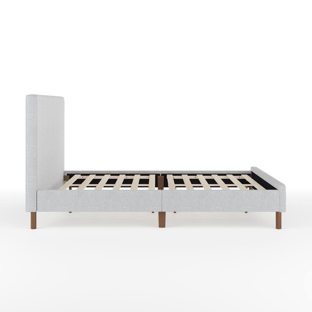 Britta Gray Upholstered Full Platform Bed with Walnut Legs