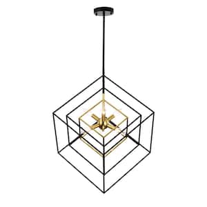 Bormio 6-Light Caged Sputnik Black and Copper Chandelier for Dining/Living Room, Bedroom, Kitchen with No Bulbs Included
