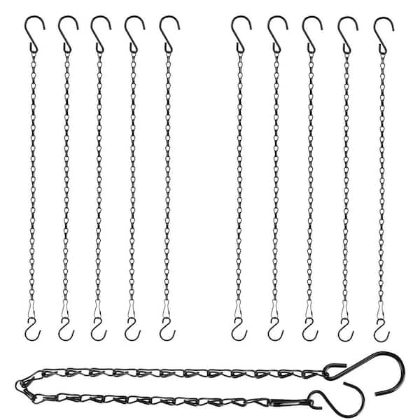 20 in. Black Metal Hanging Chain with Hooks, Outdoor/Indoor Plant Hanger for Baskets and Bird Feeders (10-Pack)