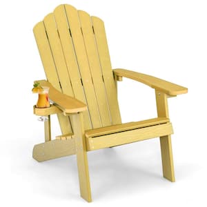 Yellow Plastic Patio Slate Folding Adirondack Chair with Cup Holder