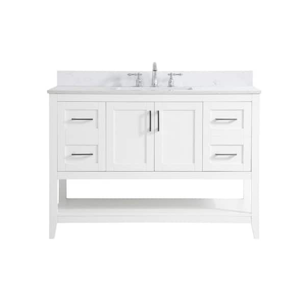 Unbranded Simply Living 48 in. W x 22 in. D x 34 in. H Bath Vanity in White with Calacatta White Engineered Marble Top