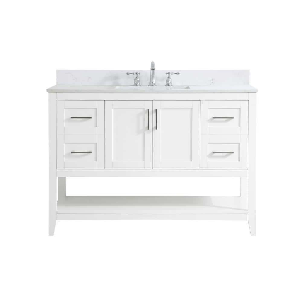 48 in. W Single Bath Vanity in White with Engineered Stone Vanity Top in Wh