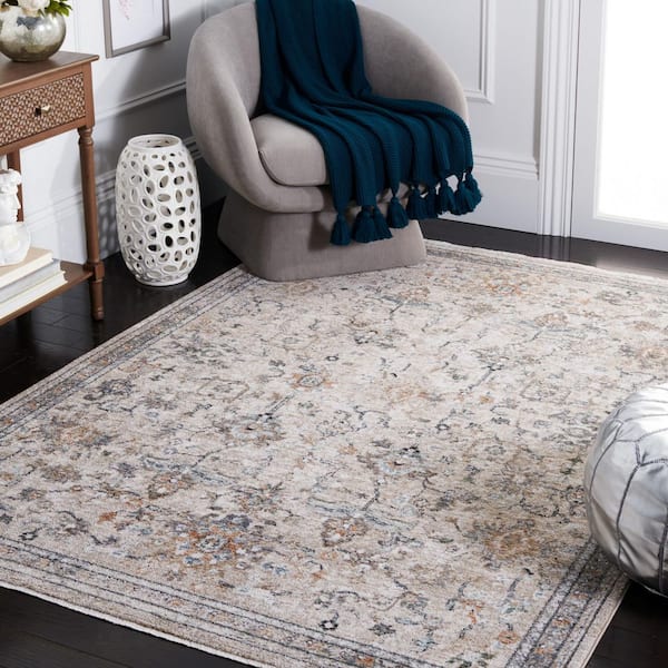 Jasmine 5 ft. x 5 ft. Gray/Blue Distressed Floral Square Area Rug