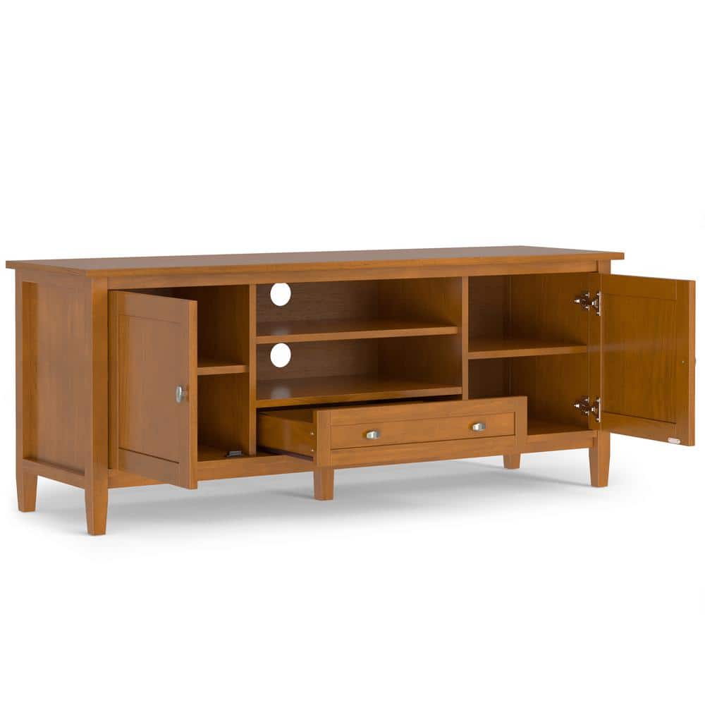 Light Golden Brown Solid Wood 60" TV Media Stand with Cabinets