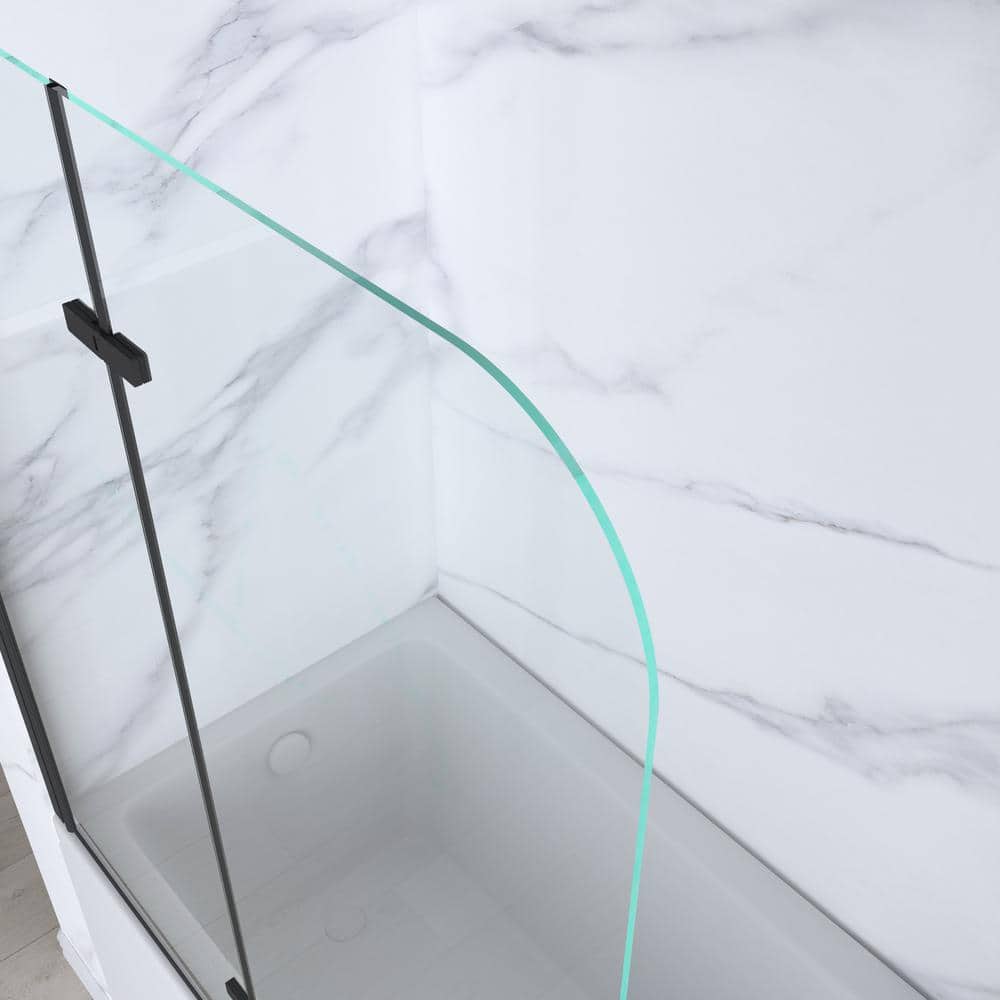Matte Black Frameless Pivot Tub Door with Clear Glass