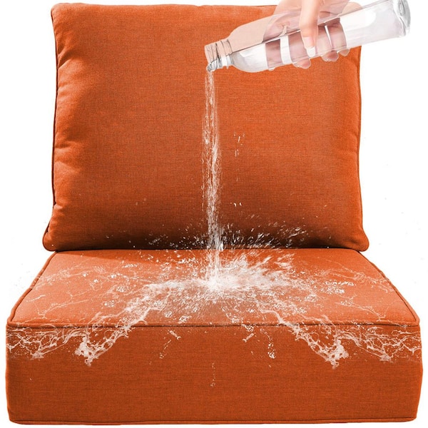 Opohoro 24 in. x 24 in. x 6 in. 2-Piece Deep Seating Water Fade Resistant Outdoor Lounge Chair Replacement Cushion Set in Orange