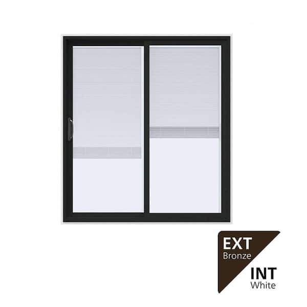 72 in. x 80 in. V-4500 Contemporary Bronze FiniShield Vinyl Left-Hand Full Lite Sliding Patio Door w/ Internal Blinds