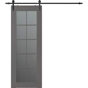 Vona 10-Lite 30 in. x 80 in. 10-Lite Frosted Glass Gray Matte Wood Composite Sliding Barn Door with Hardware Kit