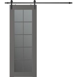 Vona 10-Lite 30 in. x 96 in. 10-Lite Frosted Glass Gray Matte Wood Composite Sliding Barn Door with Hardware Kit