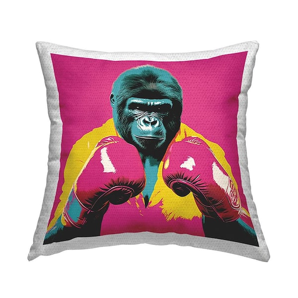 Stupell Industries Pink Boxing Ape Pink Square Outdoor Throw Pillow