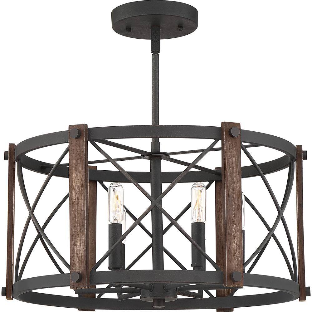 Baron 20" Black Steel 6-Light Semi-Flush Mount