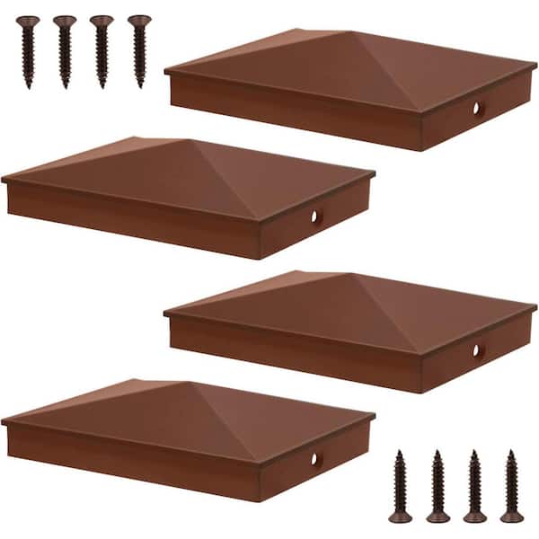 4 in. x 6 in. Matte Powder Coated Aluminum Fences Post Caps for 3.5 in. x 5.5 in. Post, Brown (4-Pack)