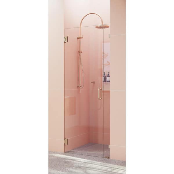 Glass Warehouse Illume 32.25 in. W x 78 in. H Wall Hinged Frameless Shower Door in Brushed Bronze with Clear Glass