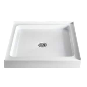 36 in. L x 36 in. W Double Threshold Corner Shower Pan Base with Center Drain Square White Acrylic Base for RV/Bathroom