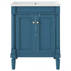 24 in. Freestanding Bath Vanity in Blue with White Single Resin Sink Top, 2-Tier Storage Shelves and 2-Soft Close Doors